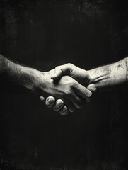 Poster - Grunge style handshake captured in low light emphasizing the unity and connection between two individuals. Generative AI