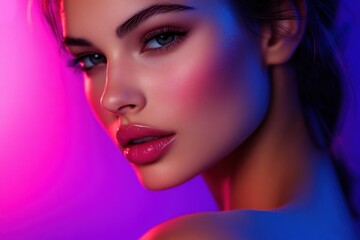 Poster - Elegant fashion portrait showcasing modern beauty with artistic lighting and youthful skin in a contemporary style. Generative AI
