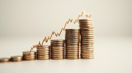 Poster - Stack of coins with a rising arrow representing financial growth and investment concepts in a photo