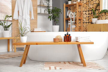 Wall Mural - Bench and bathtub in interior of modern bathroom