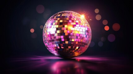Poster - Disco ball reflecting colorful lights on a dark background creating a vibrant dance atmosphere