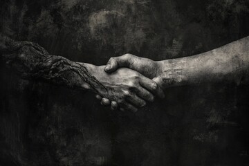 Poster - Grunge style handshake blending of human and abstract elements creates a powerful contrast and evokes a sense of unity. Generative AI