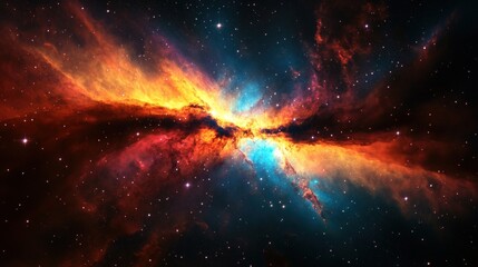 Poster - Colorful nebula in outer space with bright stars and cosmic dust clouds
