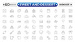 © artshuvo - Sweet and Dessert outline icon set Containing Honey Jar, Toffee, Swirl, Birthday Cake, Chocolate Bar, Piece Of Cake, Cookie, Donuts, Cake Slice, Brigadeiro. Editable stroke outline icon.