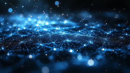Abstract big data visualization in cyberspace with digital circles and random web fragments, representing information particles in a neural network for a futuristic modern theme