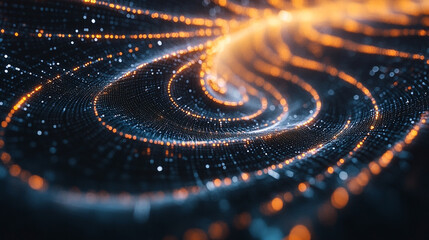 Abstract big data visualization in cyberspace with digital circles and random web fragments, representing information particles in a neural network for a futuristic modern theme