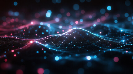 Abstract big data visualization in cyberspace with digital circles and random web fragments, representing information particles in a neural network for a futuristic modern theme