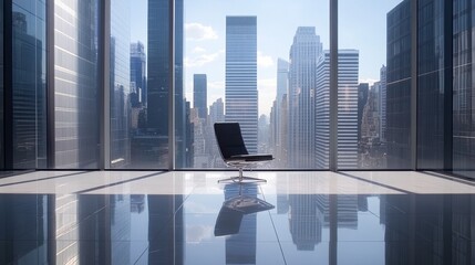 Poster - Modern Office Space with Urban View and Natural Light