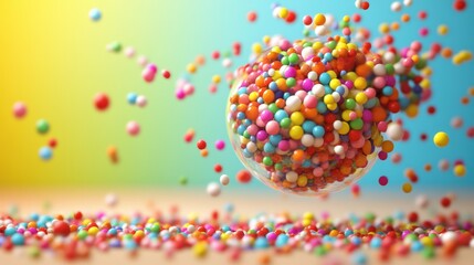 Poster - Colorful balls floating in the air against a bright blue sky creating a playful and vibrant atmosphere