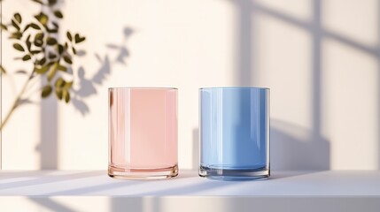 Aufkleber - Three glasses arranged on a table with a blurred photo background in a dining setting