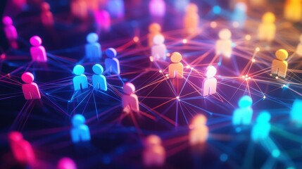 Fototapete - Colorful interconnected avatars symbolize digital social media networking and communication among users. Generative AI