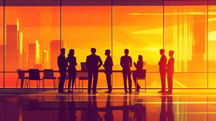 Poster - Team Meeting in Modern Office with Warm Lighting