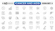 © artshuvo - Cancer and AIDS icon set. Containing tumor, oncology, chemotherapy, biopsy, radiotherapy, ribbon, breast cancer, remission and more. Editable stroke outline icon.