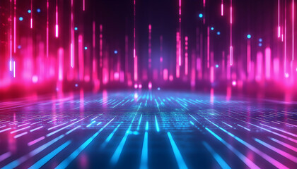 Wall Mural - abstract background with equalizer effect and neon lights, representing sound waves -