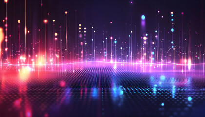 Wall Mural - abstract background with equalizer effect and neon lights, representing sound waves -