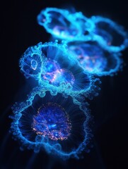 Aufkleber - Glowing gas bubbles create ethereal patterns beneath the surface of clear blue water. Generative AI