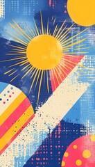 Poster - Geometric abstract art featuring sun circles and diagonal shapes