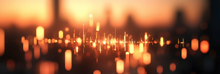 Wall Mural - Abstract glowing forex candlestick chart on a blurry city backdrop, trading concept  - 