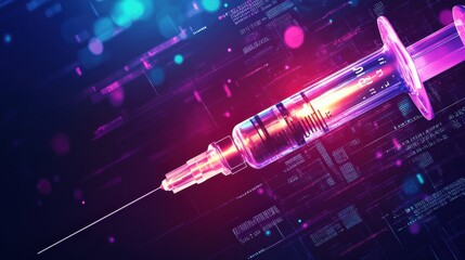 Fototapete - Modern business background featuring glowing Botox syringe and statistics on anti aging treatments amidst vibrant digital visuals. Generative AI