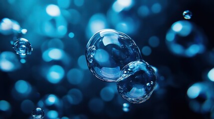 Aufkleber - Glowing gas bubbles rise through the deep blue water during an underwater exploration experience. Generative AI
