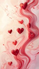Poster - Floating red hearts amidst swirling shades of pink and white