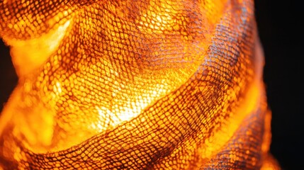 Poster - Abstract close-up of illuminated fabric with warm orange light creating a mesmerizing texture and pattern