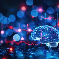 Poster - Abstract Digital Brain Data Visualization Neural Network AI Technology Concept