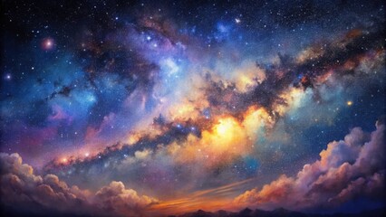 Wall Mural - celestial canvas a dreamlike panorama of starry skies and serene cloudscapes at dusk