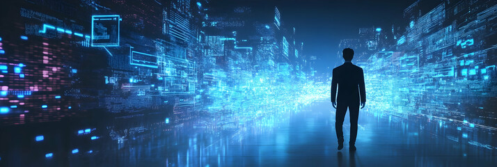 Wall Mural - businessman using virtual metaverse and future digital technology -