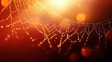 Wall Mural - Beautiful spider web in wild field with dew in morning in Spring.
