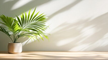 Wall Mural - A lush green plant in a decorative pot, elegantly placed atop a wooden table, enhancing the ambiance of the room with its vibrant presence.