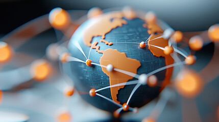 Leinwandbilder - digital world map with interconnected nodes represents global digital economy concept, highlighting connectivity and technology