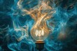 © Anat art - Glowing gas lamp emits vibrant light amidst swirling blue smoke in a dimly lit atmosphere. Generative AI
