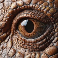 Poster - Detailed Close-Up of a Reptilian Eye Showcasing Intricate Textures and Rich Colors of Animal Skin and Eye Patterns in High Definition