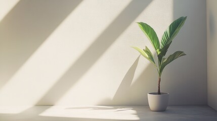 Wall Mural - A potted plant rests on the floor, showcasing its green foliage and vibrant presence in the indoor environment.