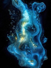Aufkleber - Glowing gas bubbles creating mesmerizing patterns in clear underwater environment. Generative AI
