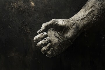 Aufkleber - Grunge style handshake symbolizes unity and connection in an urban environment filled with textured shadows. Generative AI