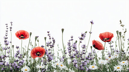 Aufkleber - Field of colorful flowers with a bee pollinating, showcasing nature's beauty and the importance of bees in ecosystems