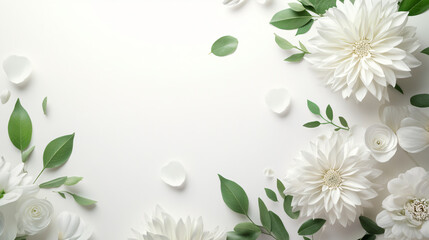 Aufkleber - Beautiful white flowers intertwined with lush green leaves creating a vibrant contrast against a neutral background