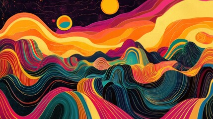 Poster - Vibrant Abstract Landscape with Bold Colors and Flowing Patterns
