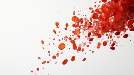 Poster - Red Droplets Falling on White Background for Abstract Concept Art