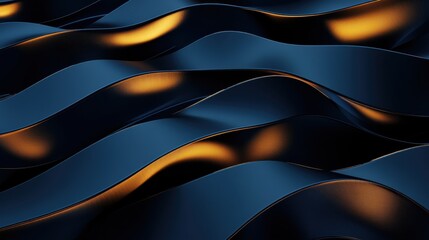 Poster - Flowing Waves of Dark Blue and Golden Light Curves in Motion