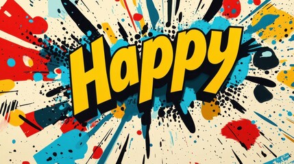 Poster - Colorful and Vibrant Happy Word Art on Creative Background Design