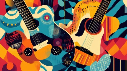 Poster - Colorful Abstract Illustration of Acoustic Guitars in Vibrant Design