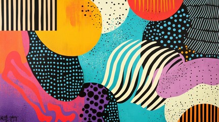 Poster - Colorful Abstract Composition with Geometric Shapes and Patterns