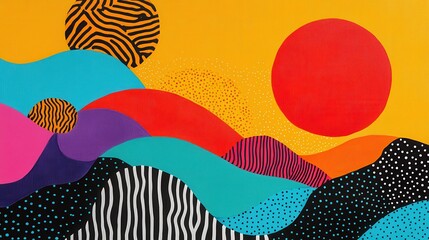 Poster - Vibrant Abstract Landscape with Bold Colors and Geometric Shapes