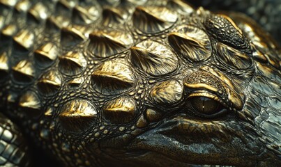 Poster - Close-up of a textured reptile skin showcasing intricate patterns and natural details of a reptilian creature in a serene environment