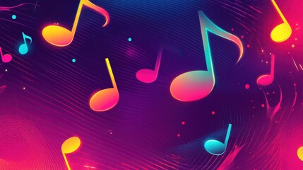 Poster - Colorful Music Notes Floating Over Vibrant Abstract Background