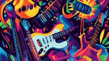 Poster - Vibrant Colorful Abstract Music Instruments and Elements Artwork