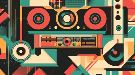 Poster - Retro Style Abstract Music Player in Bold Geometric Design